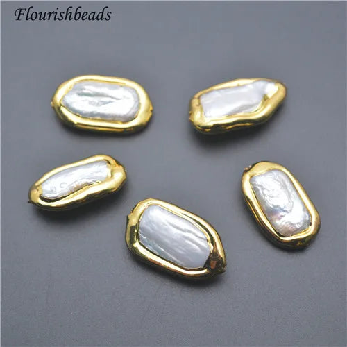 Jewelry Accessories Gold Plated Natural Freshwater White Pearl Rectangle Irregular Shape Beads for Jewelry Bracelet  Making