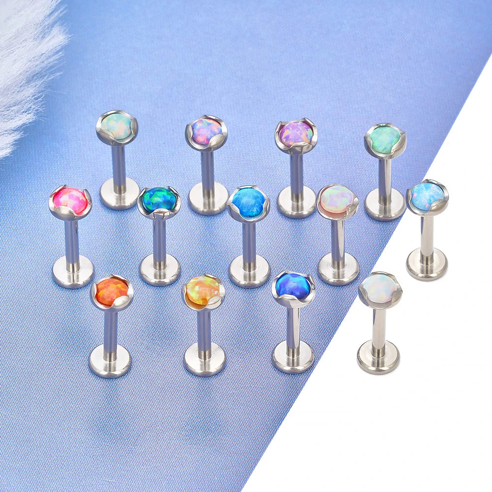 G23 Titanium Piercing 16G Internal Thread Opal Stone Inlay Labret Nose Ear Studs Helix Cartilage Tragus Daith Women Body Jewelry