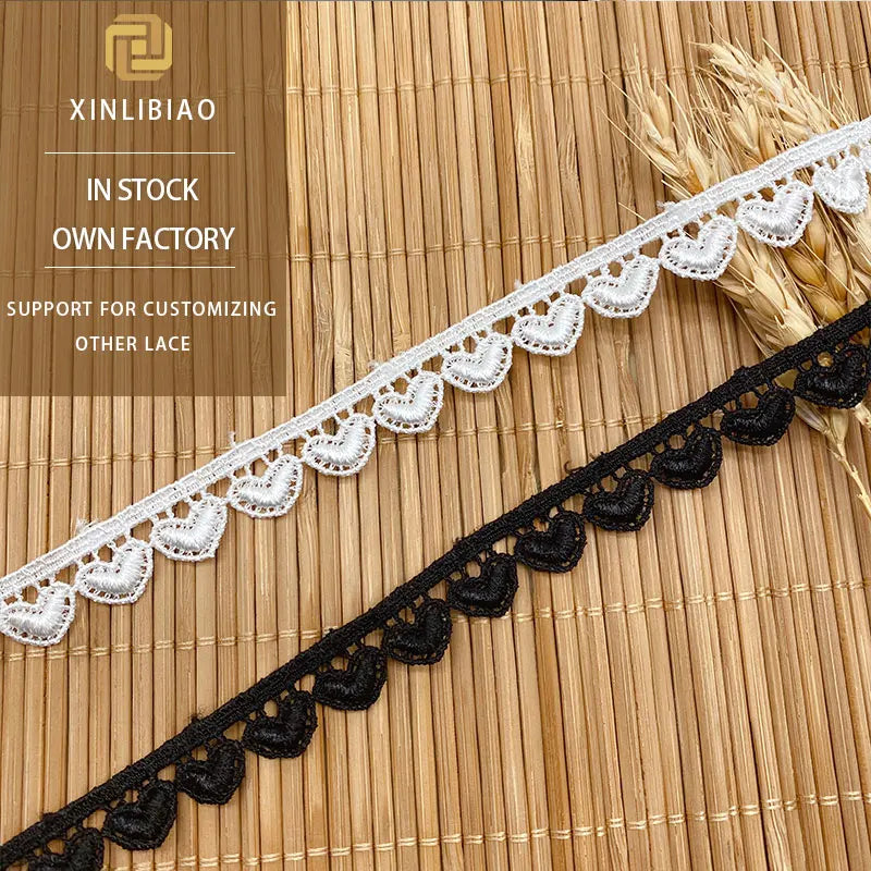 Single Side Simple Heart Embroidered Lace Water Soluble Polyester Silk Lace for Wedding Dresses in Stock Mesh Fabric