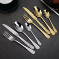 Luxury Double Headed Engraved Stainless Steel Knife Fork Spoon Cutlery Set Steak Knife Dessert Spoon Gold Cutlery Set Gift