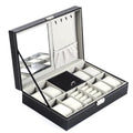 Peculiar Watch Box 8+2 Slot Black Pu Leather Watch Jewelry Box with Mirror and Velvet Pouch