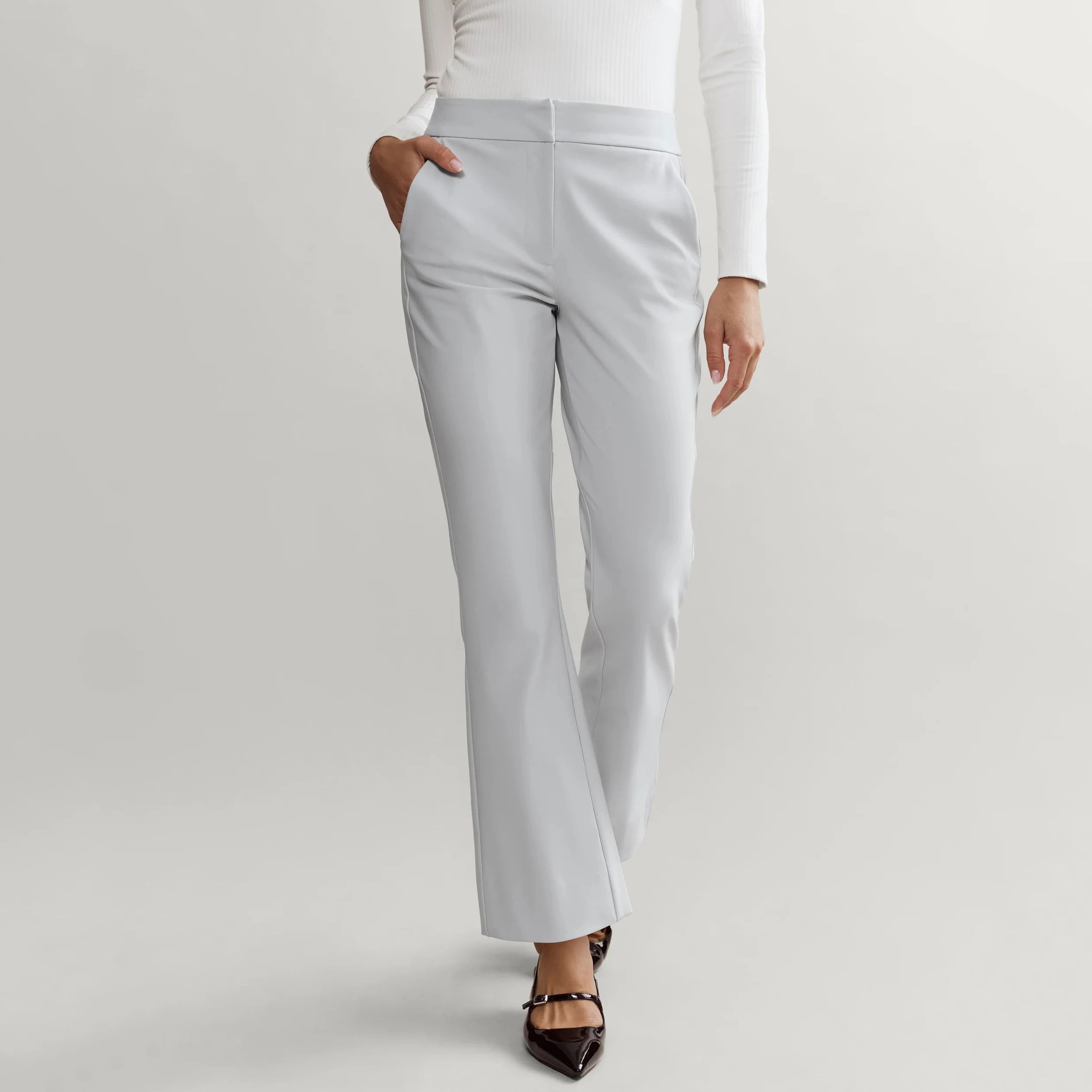 New Fashion Women's Winter Woven Moisture Wicking Straight Pants Hidden Button Fly Trouser with Pockets