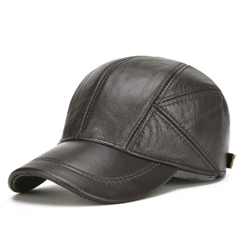 H590B Fashion Hats Outdoor Ear protection Warm Baseball Cap Fall Winter Men Sheepskin Hat Leather Baseball Hats
