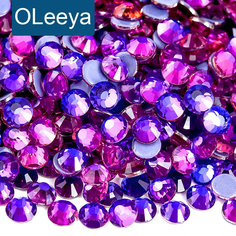 OLeeya Wholesale Crystal AB Glass Hotfix Flatback Rhinestone Bulk Flat Back Iron on Rhinestones SS10 Hot Fix for Wedding Dress