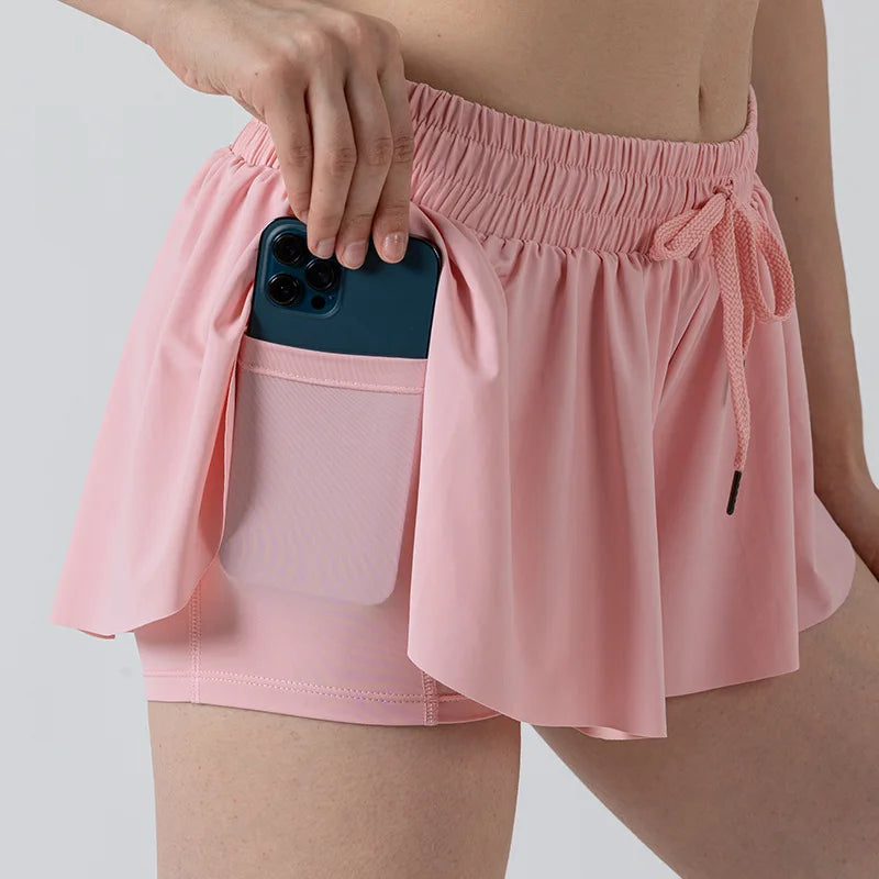 2 in 1 Side Split Girls Kids Tennis Skort Cheerleading Butterfly Shorts Running Yoga Gym Jogging Shorts Women