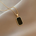 Fashion Rectangle Square Black Pendant Necklace Punk Jewelry Gold Plated Necklace Luxury Stainless Steel Necklace Gift for Wome