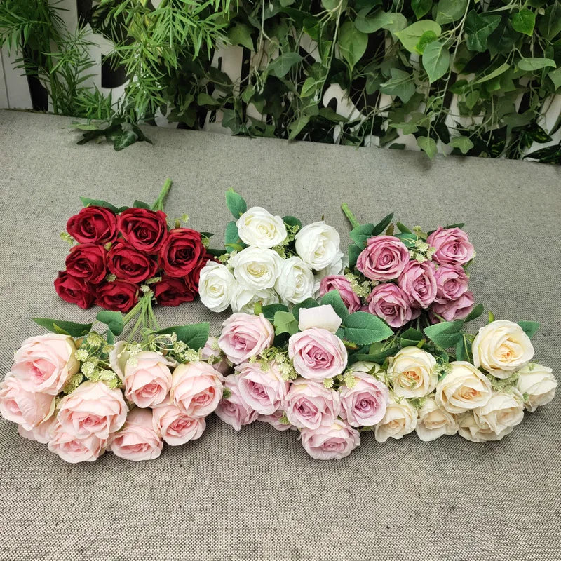 Best-selling 9 Heads Artificial Red Roses for Home Decoration