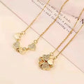 Four Leaf Clover Stainless Steel Necklace Lucky Heart Linked to Heart Two-ways Wearing Necklace Magnetic Charm Necklace