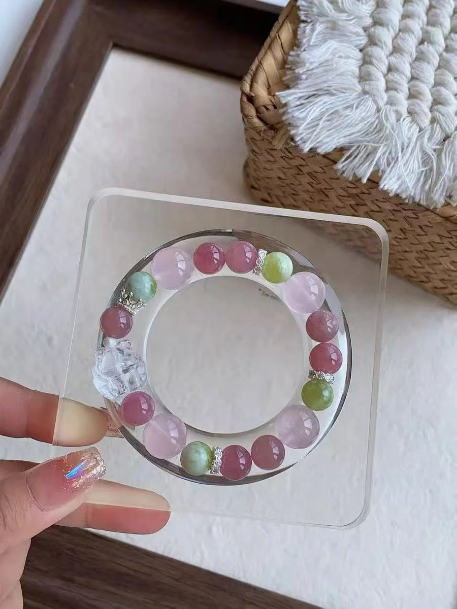 Lucky Bead Bracelet Handmade Natural Crystal Mixed  Stone Charm Bracelet for Reiki Healing