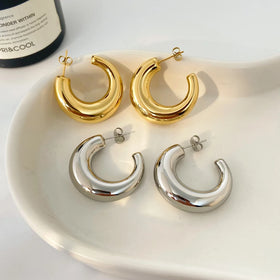 Fashion Jewelry Earrings 18K Gold Stainless Steel Crescent Hollow Earrings