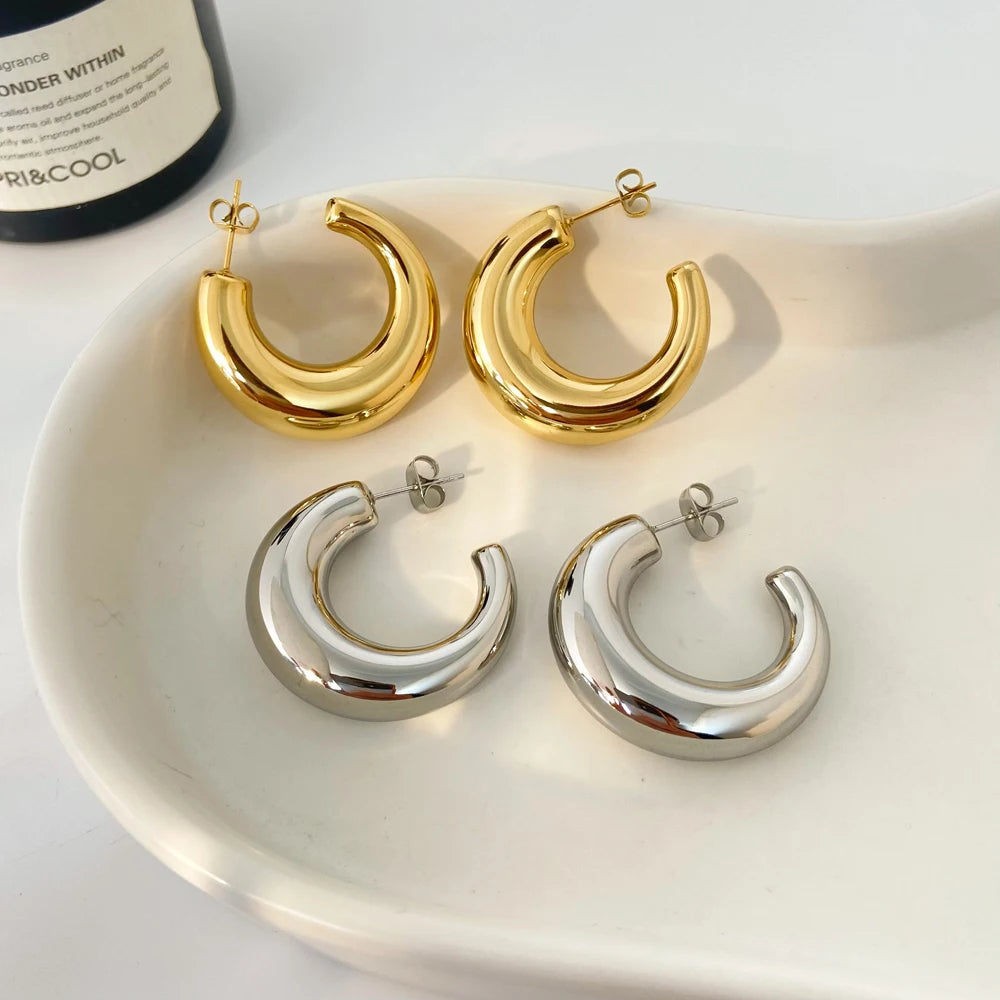 Fashion Jewelry Earrings 18K Gold Stainless Steel Crescent Hollow Earrings