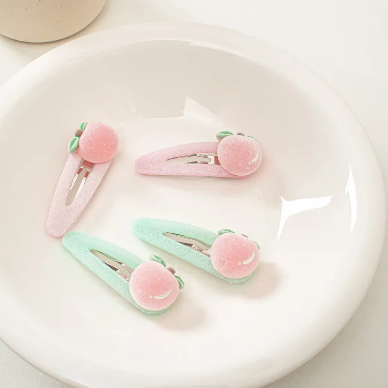 Pink Peach Girl Heart Water Peach Flocking Hairpin Lovely Bb Clip Bangle Clip Sweet Japanese And Korean Hair Accessories