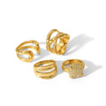 Nabest 2024 Trendy Ins Luxury Jewelry 18k Gold Hollow Stripe Geometric Zircon Adjustable Ring for Women