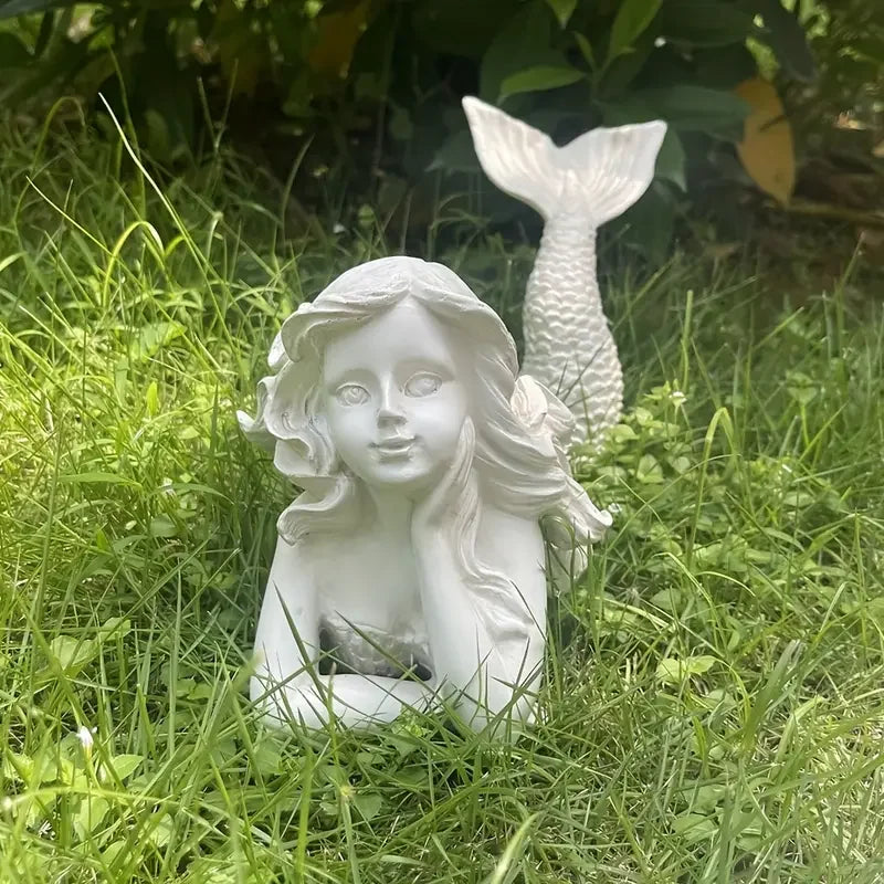 Resin Mermaid Garden Statue Outdoor Sea Themed Decor with Realistic Fish Tail Fantasy Figurine for Lawn and Patio Decoration
