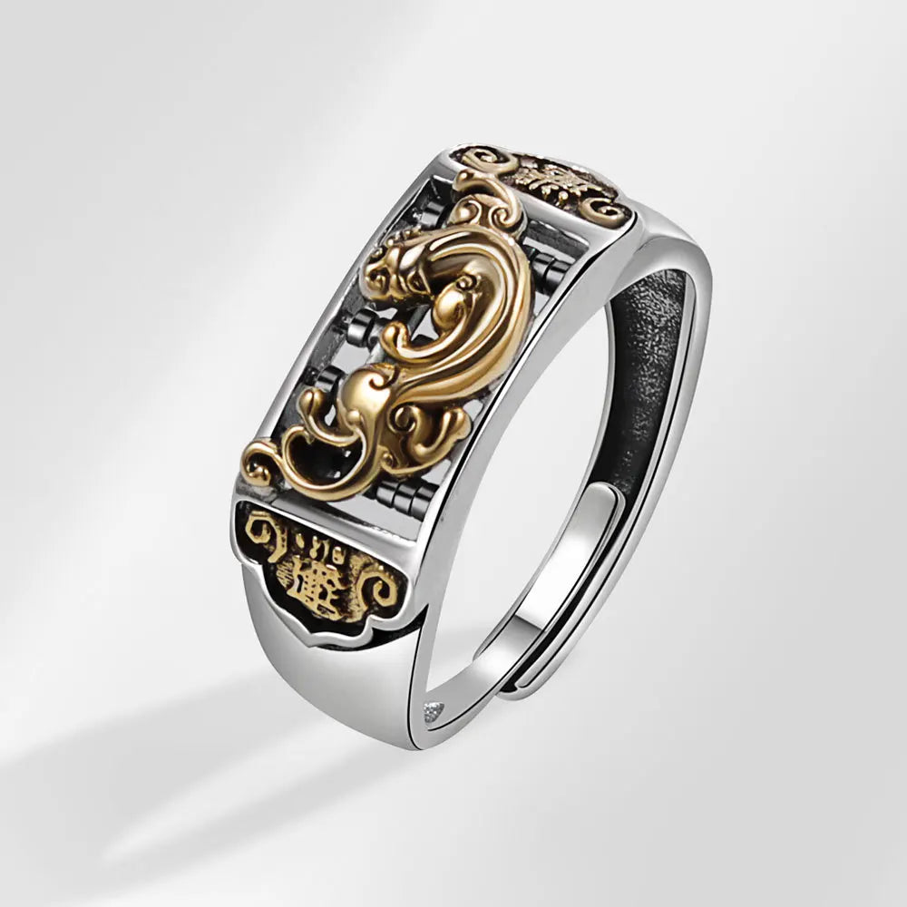 Retro Thai Silver Feng Shui Jewelry Finger Rings Open Adjustable Good Luck Wealth Brass Abacus Pixiu Lucky Ring