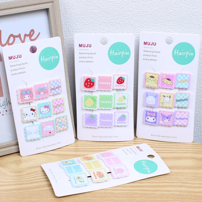 New Arrival 3-Piece Cute Cartoon Printed Snap Hair Clip Set Plastic Hair Accessories for Kids Sweet Style