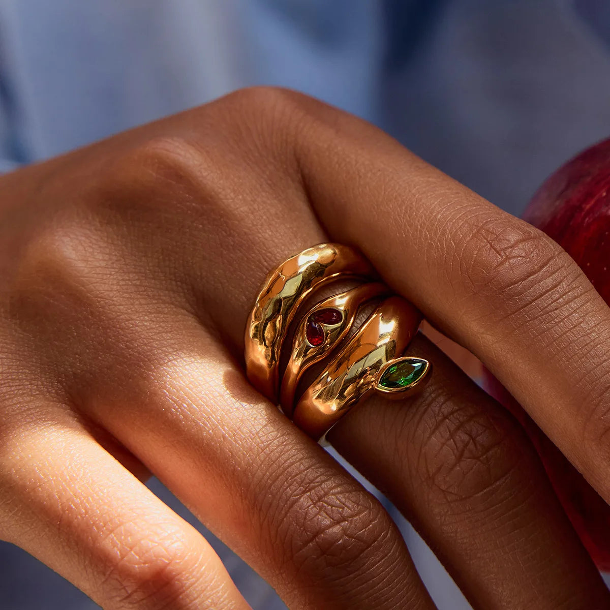 ERESI Fashion Jewelry Wholesale Waterproof 18K Gold Plated Multi-Colored Eye Zirconia Stainless Steel Ring for Women Dainty Ring