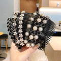 Large 11cm Magic Banana Hair Clip Comb Flower Rhinestone Pearl Plastic Crystal Hair Fork