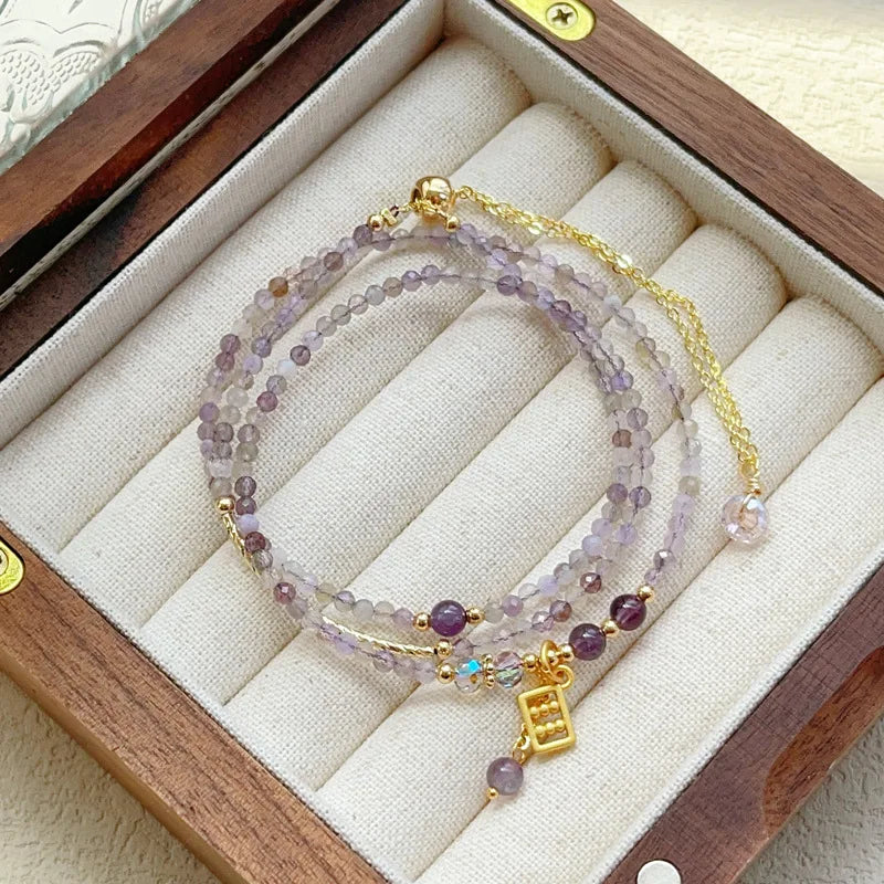 BASQUESUN Factory Wholesale Custom Amethyst and Gold Abacus Pendant Simple and Stylish Stackable Temperament Healing Bracelet