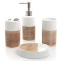 4 Piece White & Beige Ceramic Bathroom Set Soap Dispenser Toothbrush Holder Tumbler & Soap Dish