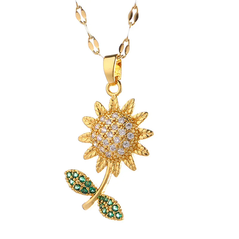 Wholesale Simple Sunflower Pendant Titanium Steel Necklace Women's Versatile Personality Zircon Stainless Steel Necklace