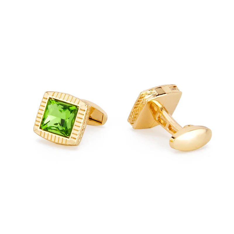 Daili Hot Sale Zinc Alloy Gold Plated Cufflinks Green Stone Elegant Square Cufflinks for Man Business Wedding Party Suit