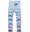 Men Hip Hop Streetwear Skinny Ripped Damage Trousers Scratch Distressed Denim Mens Designer Jean Pant
