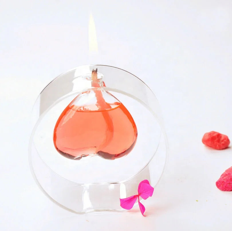 Creative Transparent Heart Shape Glass Love Oil Lamp Candle Holder Featured Wedding Valentine's Day Gifts