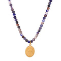 Stainless Steel Natural Stone Beaded Handmade Clavicle Chain Gold PVD Plating Oval Embossed Portrait Pendant Necklace for Women
