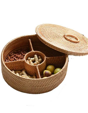 Autumn Vine Woven Fruit Basket Dried Fruit Candy Snack Storage Rattan Woven Basket Separated Storage Box