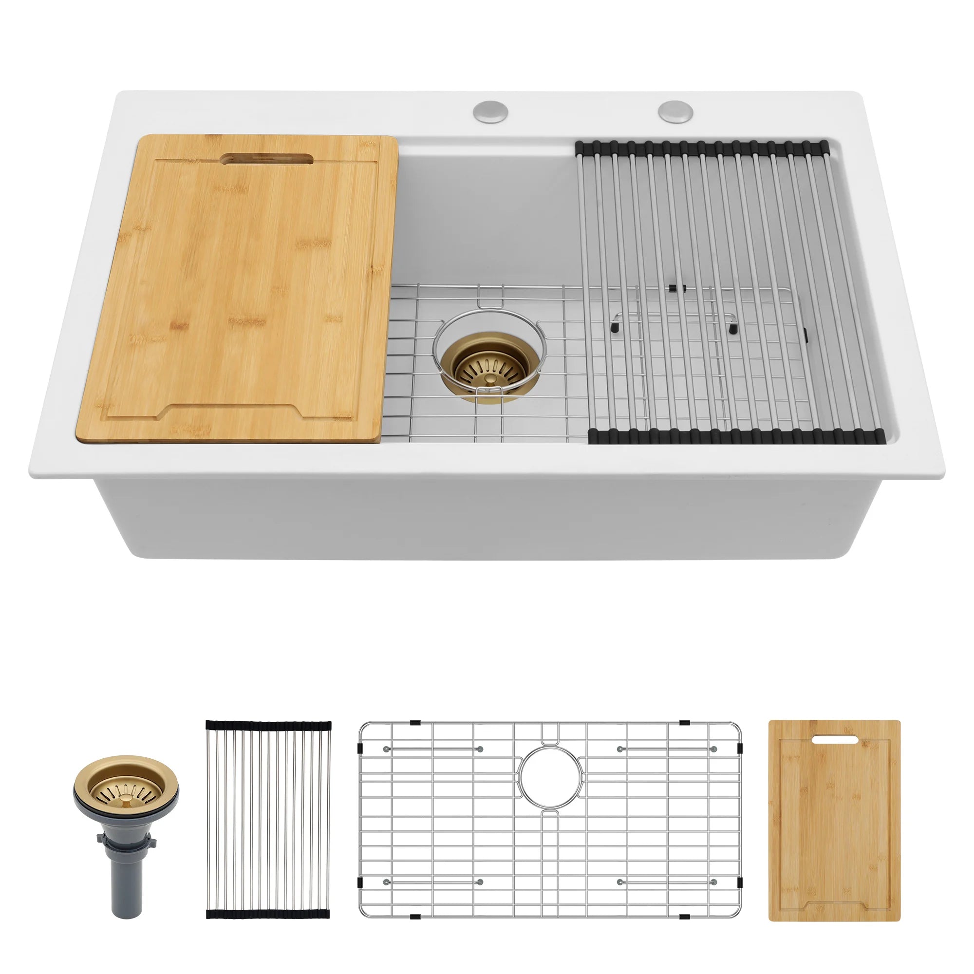 Sarlai Group 30"x19" Quartz Composite  with Ledge Workstation Drop-in White Quartz Classic 30 Granite Composite Kitchen Sink