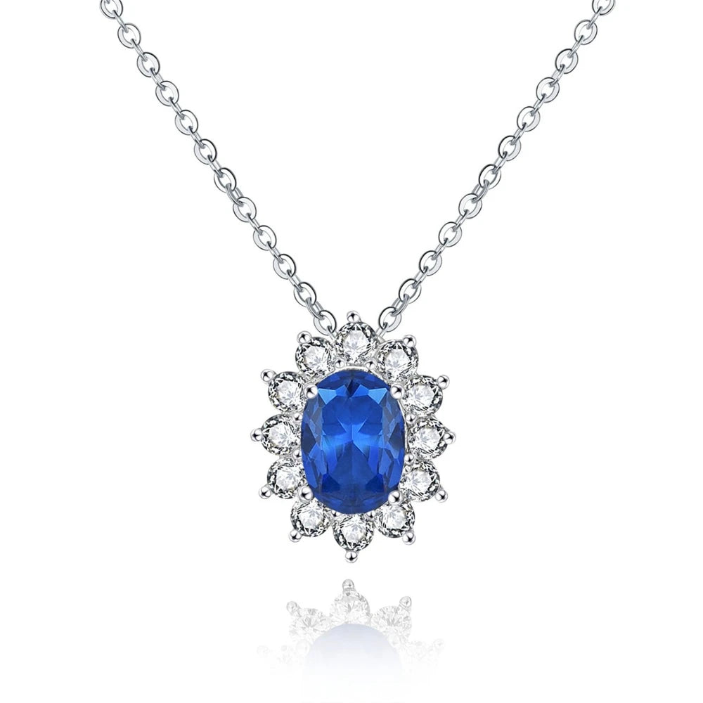 YILUN Rhodium Plated Geometric 925 Sterling Silver Vintage Oval Zirconia Luxury Princess Diana Inspired Party Pendant Necklace