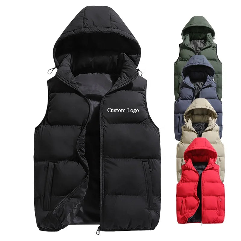 Men's Hooded Puffer Vest Sleeveless Zip up Padded Jackets Coat Lightweight Quilted Gilet With Pockets Winter Down Jacket Vests