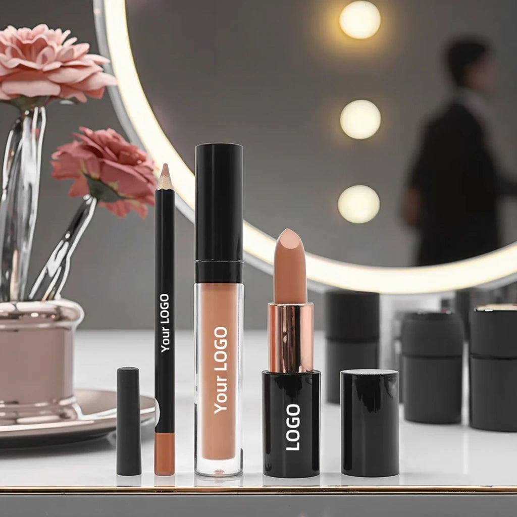 Wholesale No Logo Custom Make up Luxury Matte Lip Liner Liquid Lipstick and Matte Lipstick Set Private Label Lip Kit