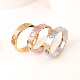 Hot Selling Male Female Couples Luxury Jewelry Titanium Stainless Steel Zircon Diamond Classic Screw Heart Ring