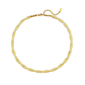 Fashion Flat Double Layer Twisted Necklace Stainless Steel Herringbone Necklace Snake Chain Necklace