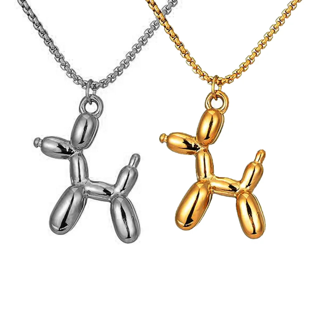 Cartoon 3D Cute Balloon Dog Pendant Necklace Stainless Steel Necklace Stainless Steel Diy Pendant Animal Pet Dog Necklace