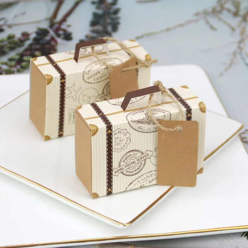 Brown Travel Suitcase Candy Box Kraft Paper Gift Boxes Wedding Birthday Party Decoration Supplies Christmas Gift Packaging