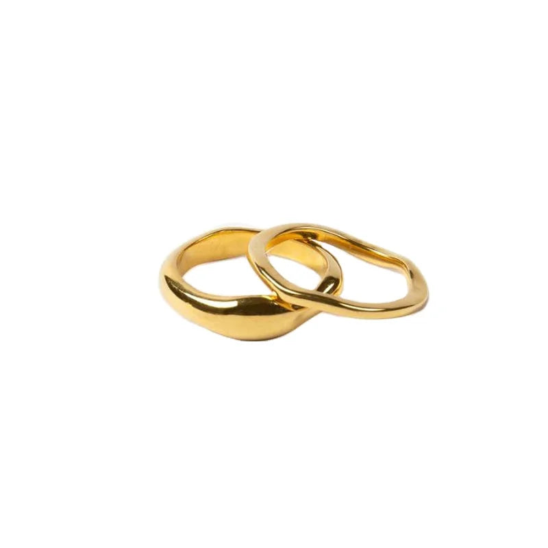 Frigidity Simple Style 18k Gold Plated Stainless Steel Wave Ring Women