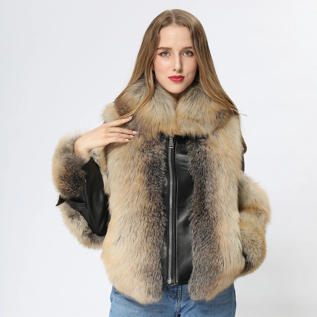 New Arrival Winter Thick Warm Fox Fur Coat Women Fox Fur Leather Jacket