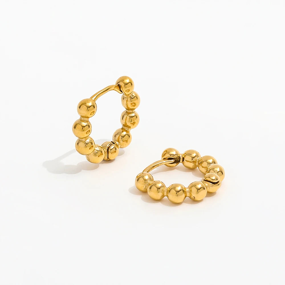 High End PVD 18K Gold Plated Dainty Bead Huggie Earrings Stainless Steel Fashion Jewelry Wholesale