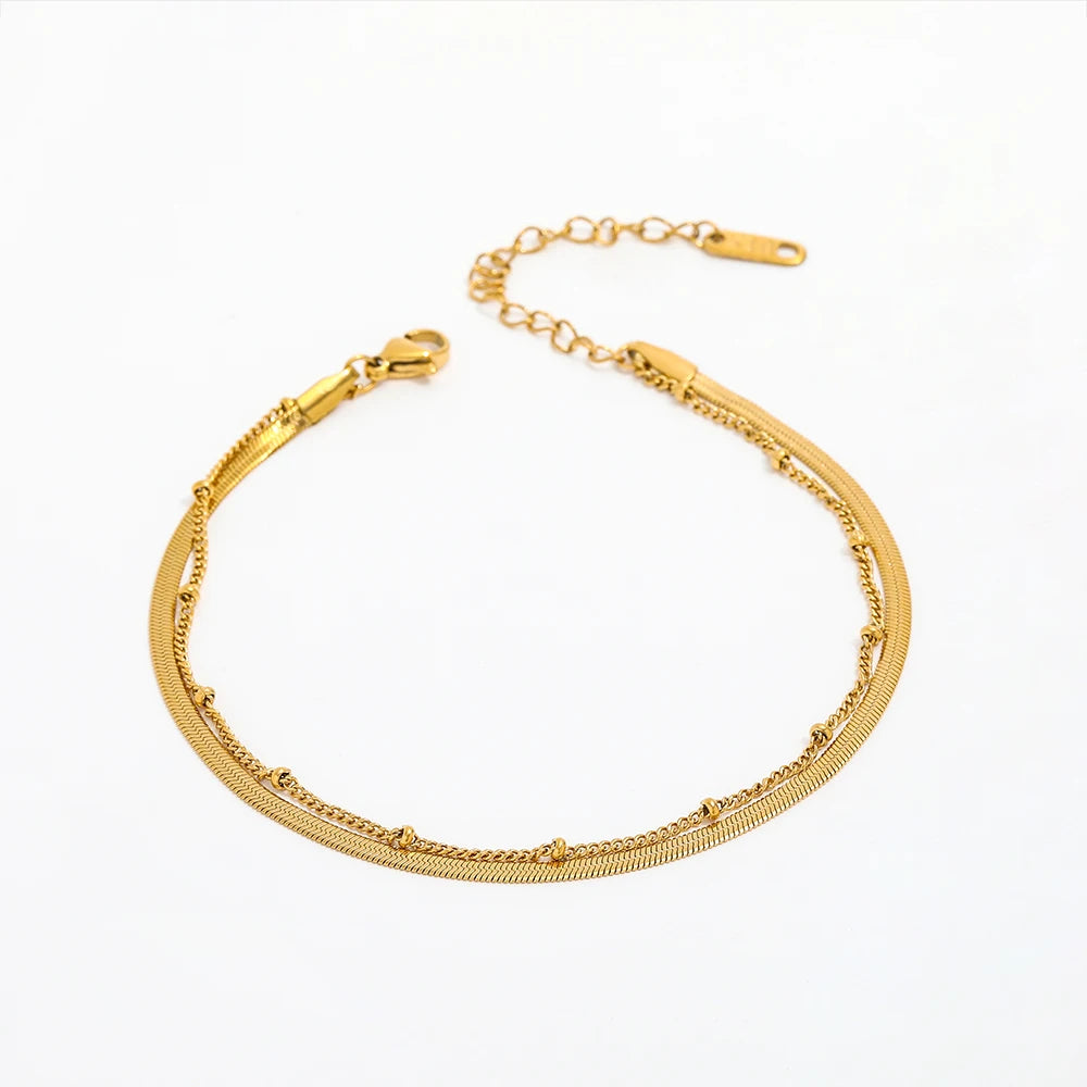 Fenny 18K PVD Plated Wholesale Tarnish Free Designer Personality Simple Double Layered Stainless Steel Anklet for Women