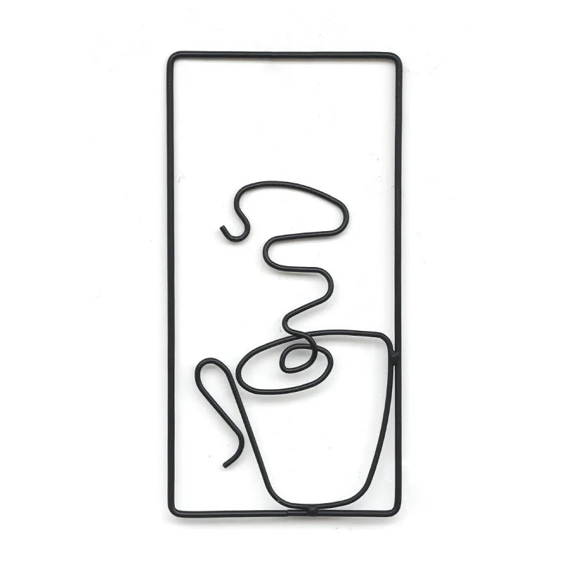 Classic Metal Wall Art Home Decor Black Coffee Cup on  Wall Set  Frame Simple Iron Hanging Rectangle Coating