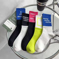 Wholesale Fashion Patchwork Slogan Letter Socks Women Men Casual Streetwear Cotton Crew Socks
