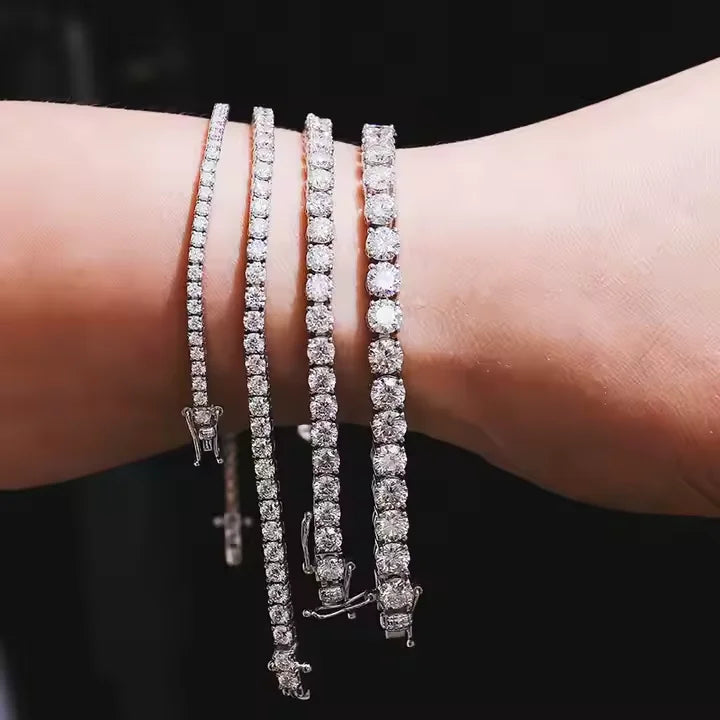 VVS Moissanite Tennis Chain] butterfly Clasp No MOQ 100% 925 Sterling Custom logo Moissanite Bracelet Chain Jewelry