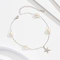 Women's Star Sterling Silver Pearl Anklet S925 Beaded Beach Foot Accessory Stylish Anklet for Beach Wear
