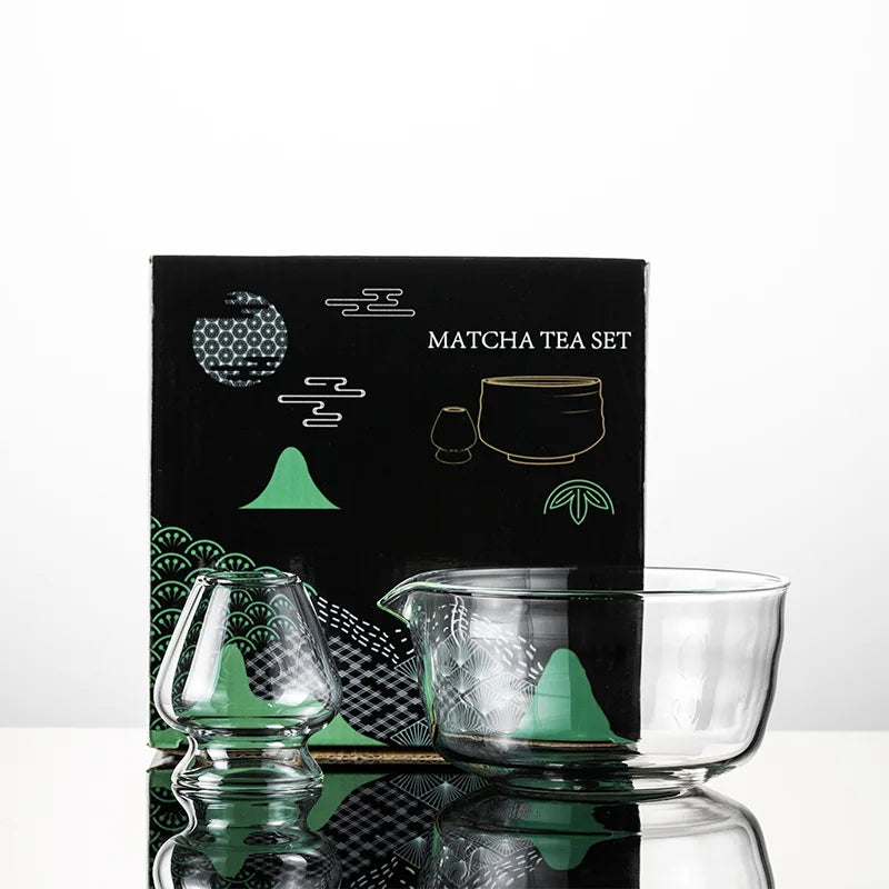 Clear Glass Matcha Whisk Stand Japanese Glass  Tea Kit with Pouring Spout Transparent Matcha Bowl Whisk Holder for Tea Ceremony