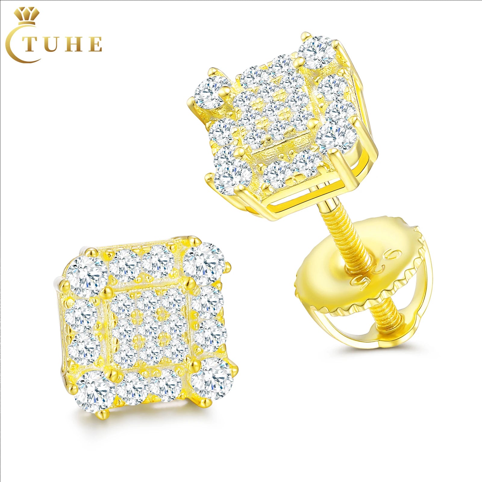 Luxury Hip Hop Jewelry 18K Gold Plated Hypoallergenic 925 Sterling Silver VVS Moissanite Diamond Stud Earrings for Men