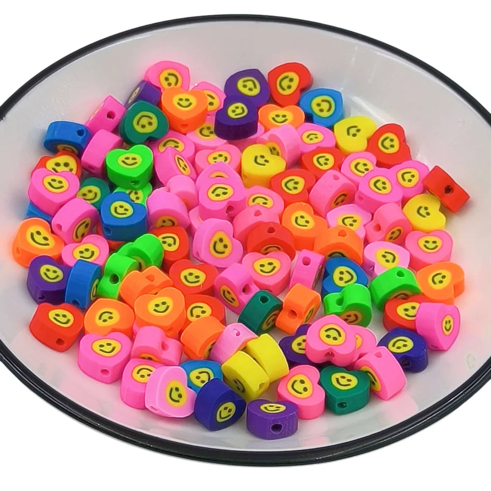 Hot Selling 10mm Heart Shaped Smiling Face Ceramic Clay Porcelain Slices Mixed Color DIY Earrings Rings Necklaces Accessories
