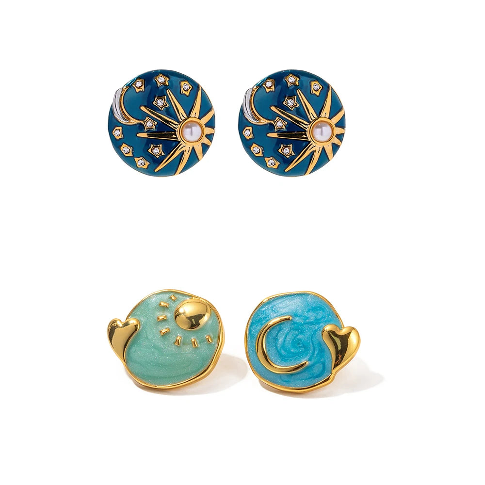 BJG0235E Custom Enamel Stud Earrings Fashion Jewelry Stainless Steel 18K Gold-plated Star Beach Cute Party Customizable Women